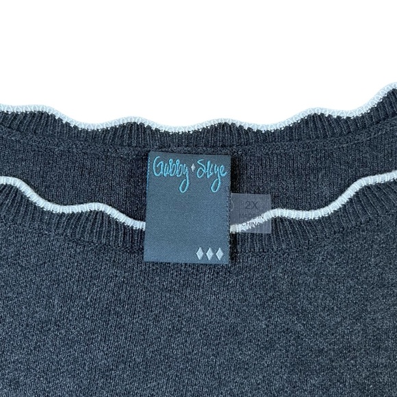 Chic Black Charcoal Gray Knit Sweater with White Honeycomb flare sleeves 2XL - Picture 5 of 6